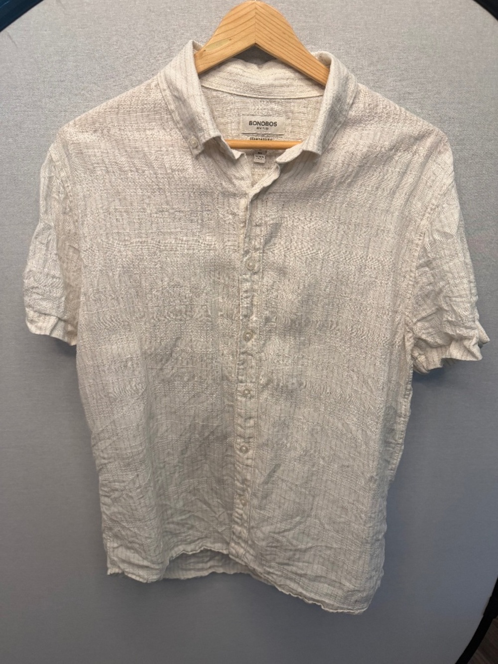 Bonobos Men’s Medium White Textured Linen Short Sleeve Shirt Standard Fit